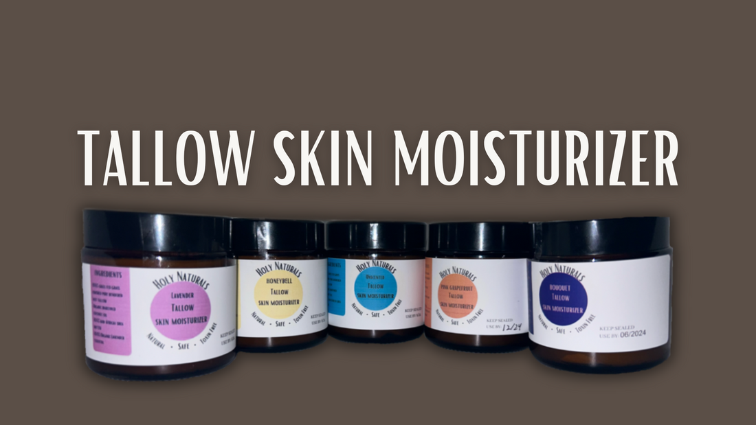 A line of the Holy Naturals Tallow Skin Moisturizer variants.
